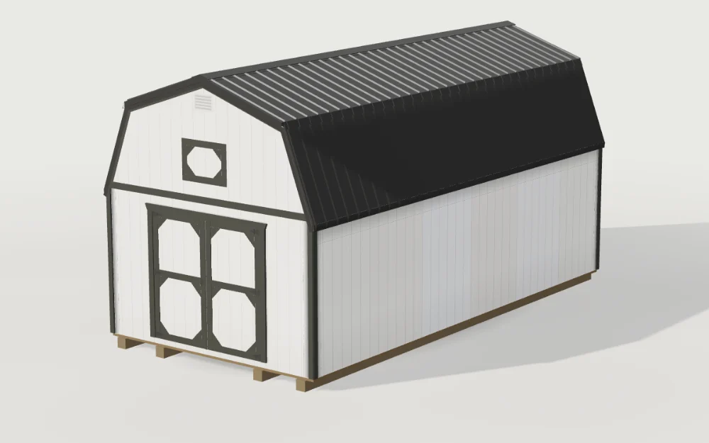 12 by 24 foot lofted barn in White, seen from the front corner.